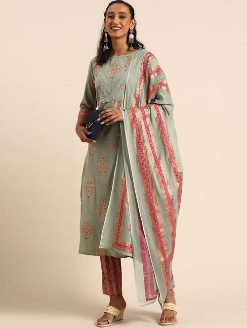 women printed three quarter sleeves suit set - 21558387 - Very Small Image - 1