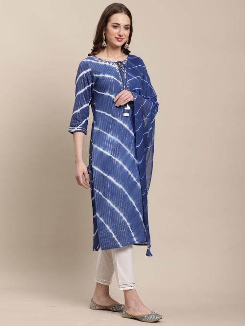 women blue tie & dye kurta pant set with dupatta - 21558577 - Very Small Image - 1