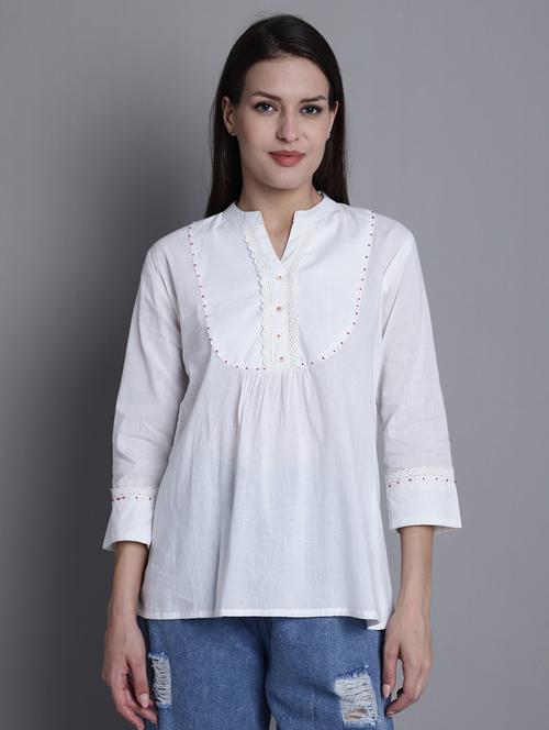 women solid three quarter sleeves ethnic top - 21558650 - Very Small Image - 1