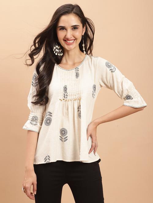 women off white printed a-line top - 21558657 - Very Small Image - 1