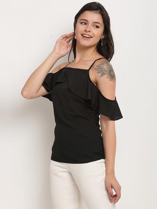 women solid shoulder strap top - 21558665 - Very Small Image - 1