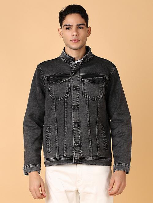 men long sleeves solid denim casual jacket - 21558769 - Very Small Image - 1