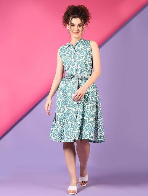 women printed collared sleeveless a-line dress - 21558789 - Very Small Image - 1