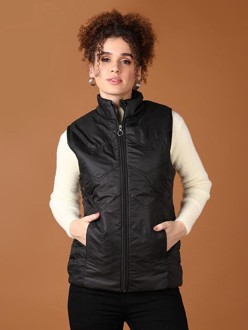women black solid sleeveless quilted jacket - 21558840 - Very Small Image - 1