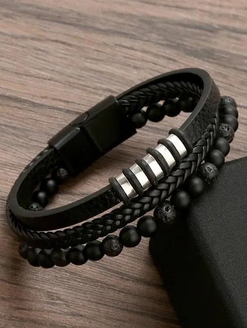 black stainless steel beaded bracelet - 21559124 - Very Small Image - 1