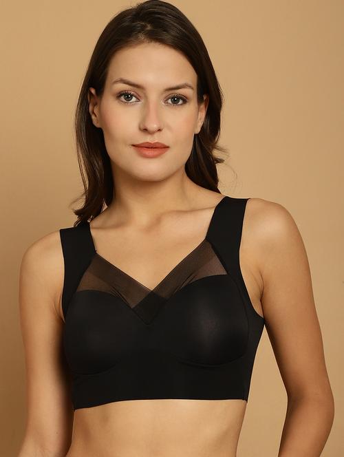 black cotton blend sports bra - 21559225 - Very Small Image - 1