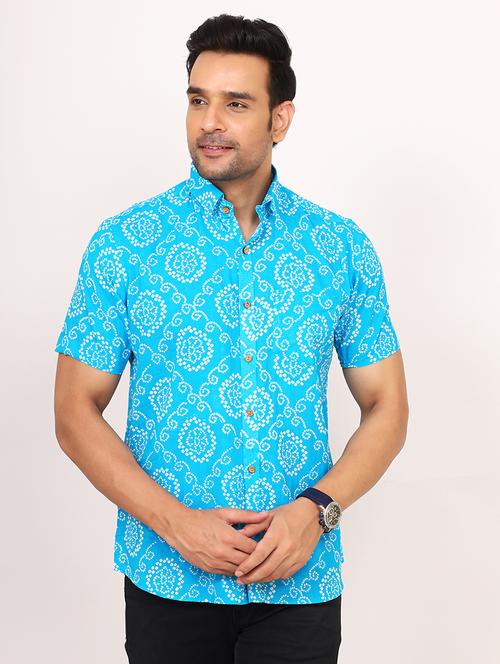 men bandhani short sleeve casual shirt - 21559306 - Very Small Image - 1
