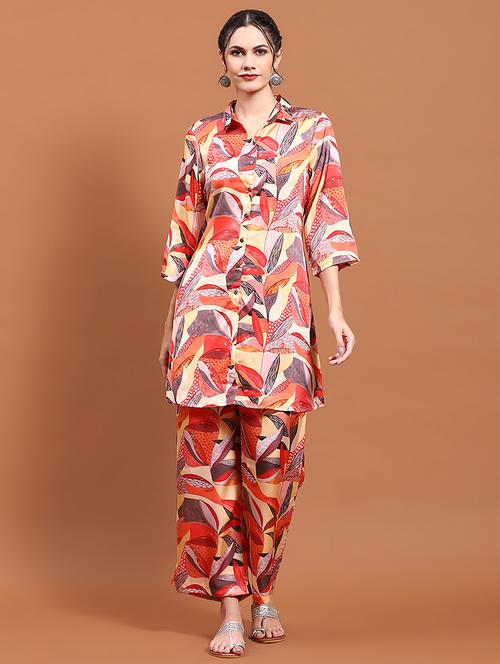 women printed shirt collar neck co-ord set - 21559368 - Very Small Image - 1