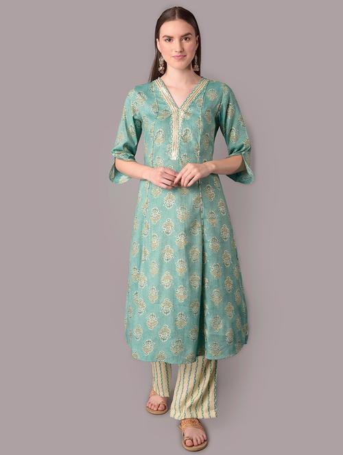 women printed three quarter sleeves kurta pant set - 21559429 - Very Small Image - 1