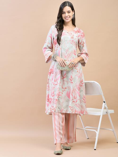 women peach floral printed kurta pant set - 21559469 - Very Small Image - 1