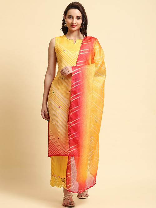 women yellow sleeveless kurta pant with dupatta set - 21559549 - Very Small Image - 1