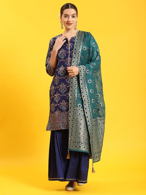 women three quarter sleeve kurta sharara with dupatta set - 21559590 - Very Small Image - 1