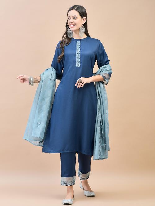 women three quarter sleeve kurta pant with dupatta set - 21559619 - Very Small Image - 1