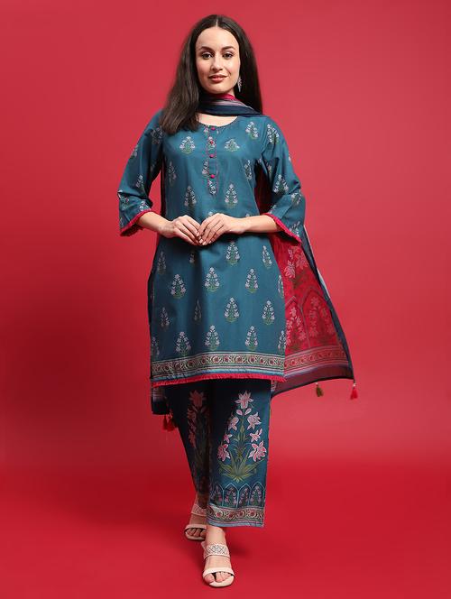 women three quarter sleeve kurta pant with dupatta set - 21559650 - Very Small Image - 1