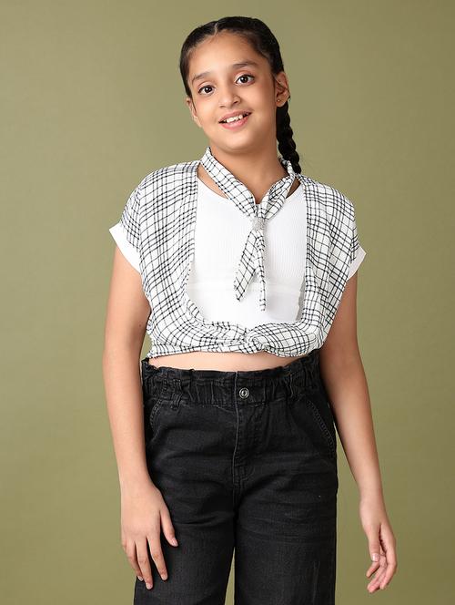 girls checks print short sleeve crop top - 21560616 - Very Small Image - 1