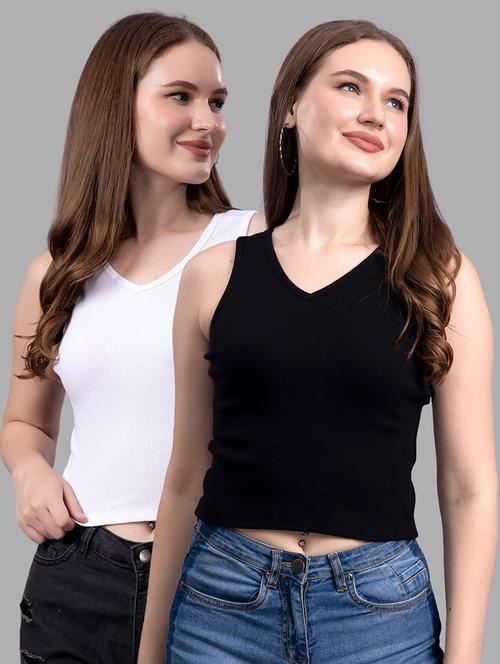 women pack of 2 solid sleeveless crop top - 21561075 - Very Small Image - 1
