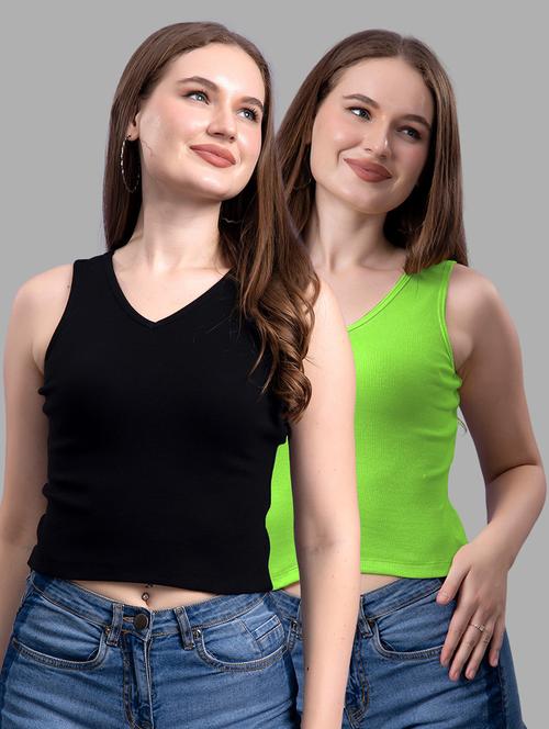women pack of 2 solid sleeveless crop top - 21561078 - Very Small Image - 1