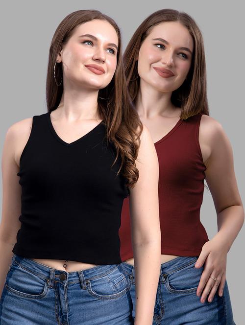 women pack of 2 solid sleeveless crop top - 21561079 - Very Small Image - 1