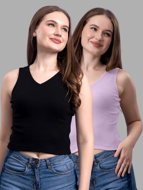 women pack of 2 solid sleeveless crop top - 21561080 - Very Small Image - 1
