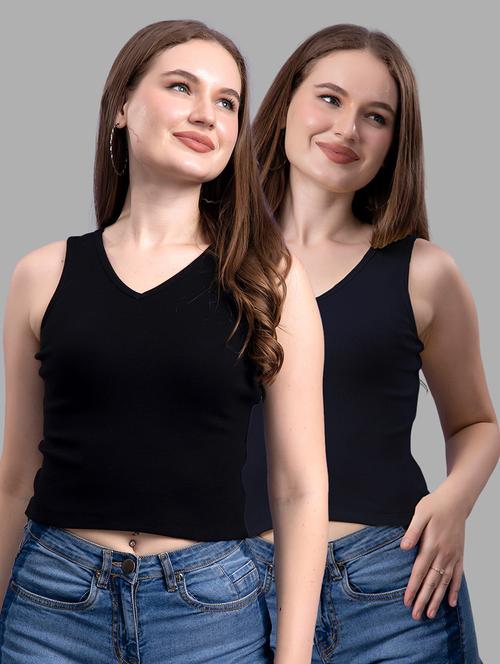 women pack of 2 solid sleeveless crop top - 21561081 - Very Small Image - 1