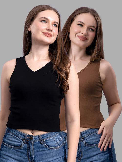 women pack of 2 solid sleeveless crop top - 21561082 - Very Small Image - 1