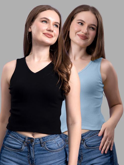 women pack of 2 solid sleeveless crop top - 21561083 - Very Small Image - 1