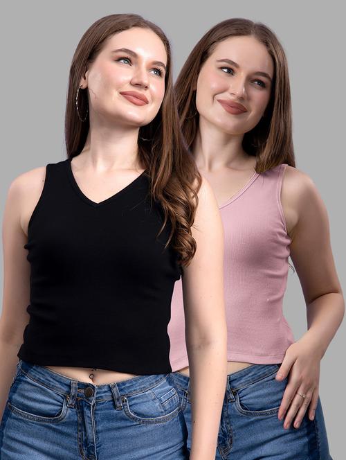 women pack of 2 solid sleeveless crop top - 21561085 - Very Small Image - 1