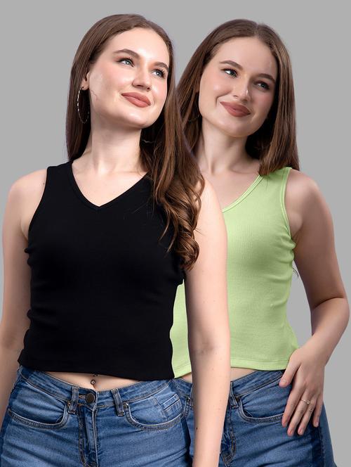 women pack of 2 solid sleeveless crop top - 21561086 - Very Small Image - 1