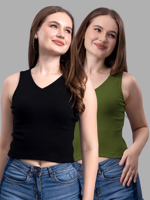 women pack of 2 solid sleeveless crop top - 21561087 - Very Small Image - 1