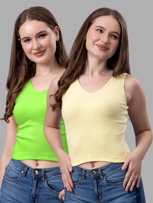 women pack of 2 solid sleeveless crop top - 21561101 - Very Small Image - 1