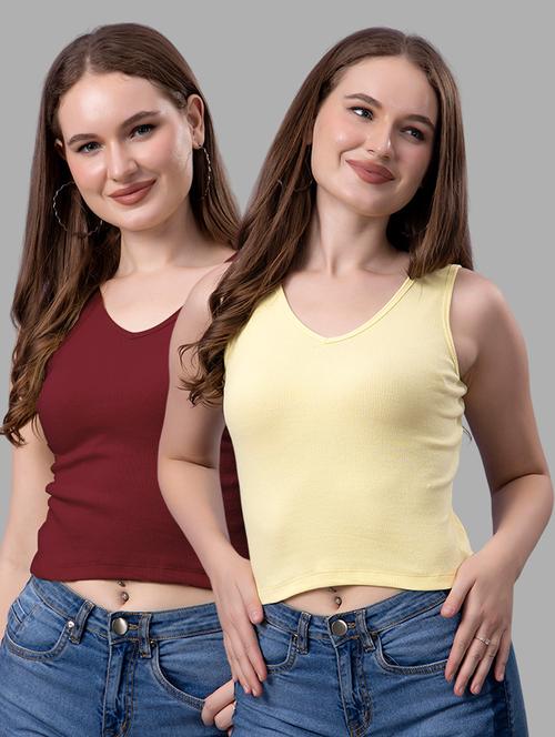 women pack of 2 solid sleeveless crop top - 21561102 - Very Small Image - 1
