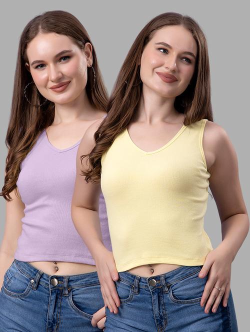 women pack of 2 solid sleeveless crop top - 21561103 - Very Small Image - 1