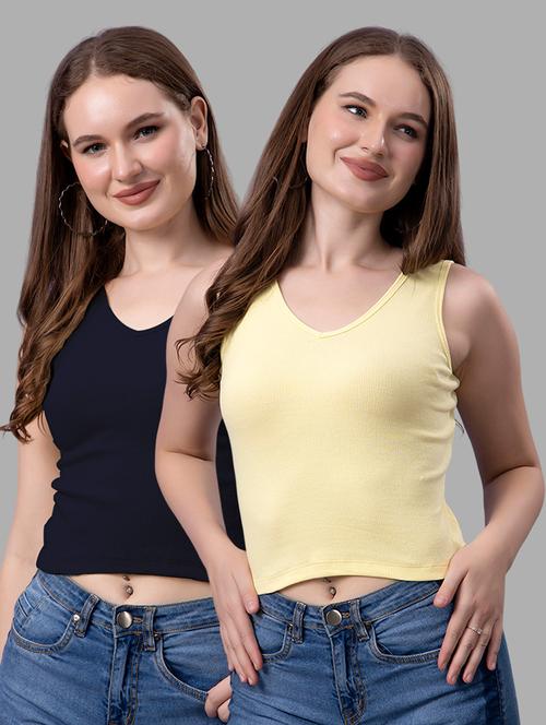 women pack of 2 solid sleeveless crop top - 21561104 - Very Small Image - 1