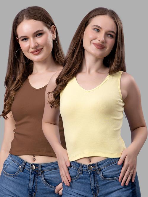 women pack of 2 solid sleeveless crop top - 21561105 - Very Small Image - 1