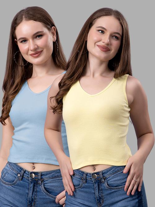 women pack of 2 solid sleeveless crop top - 21561106 - Very Small Image - 1