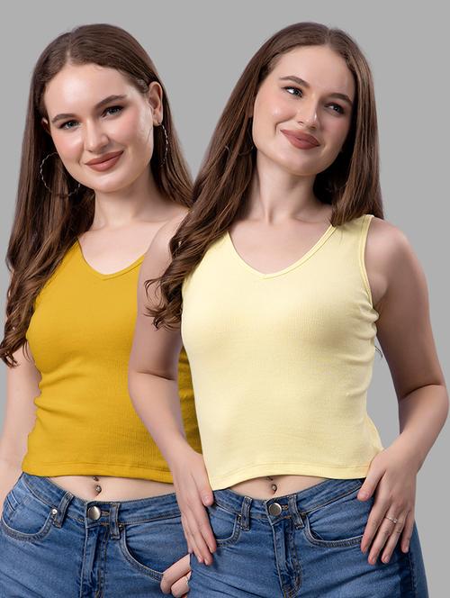 women pack of 2 solid sleeveless crop top - 21561107 - Very Small Image - 1