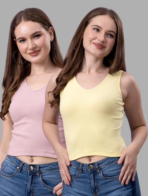 women pack of 2 solid sleeveless crop top - 21561108 - Very Small Image - 1