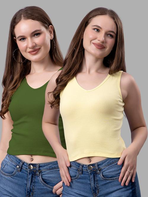 women pack of 2 solid sleeveless crop top - 21561110 - Very Small Image - 1