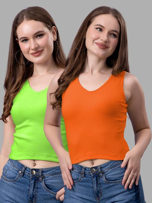 women pack of 2 solid sleeveless crop top - 21561111 - Very Small Image - 1