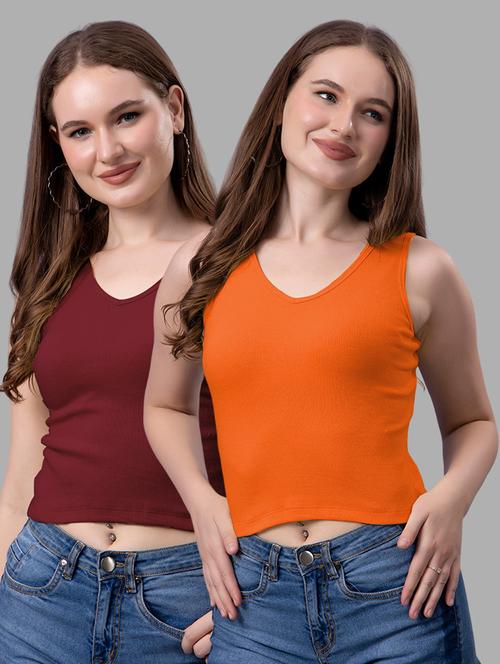 women pack of 2 solid sleeveless crop top - 21561112 - Very Small Image - 1