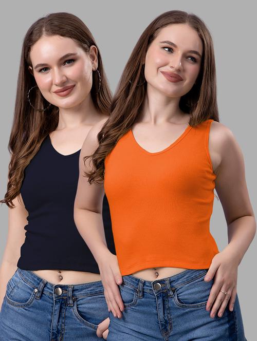 women pack of 2 solid sleeveless crop top - 21561114 - Very Small Image - 1