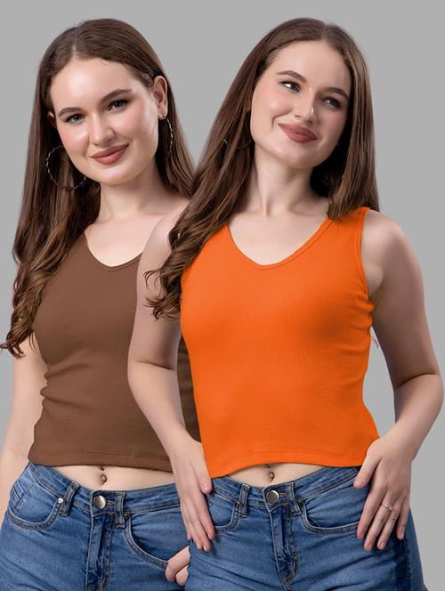 women pack of 2 solid sleeveless crop top - 21561115 - Very Small Image - 1
