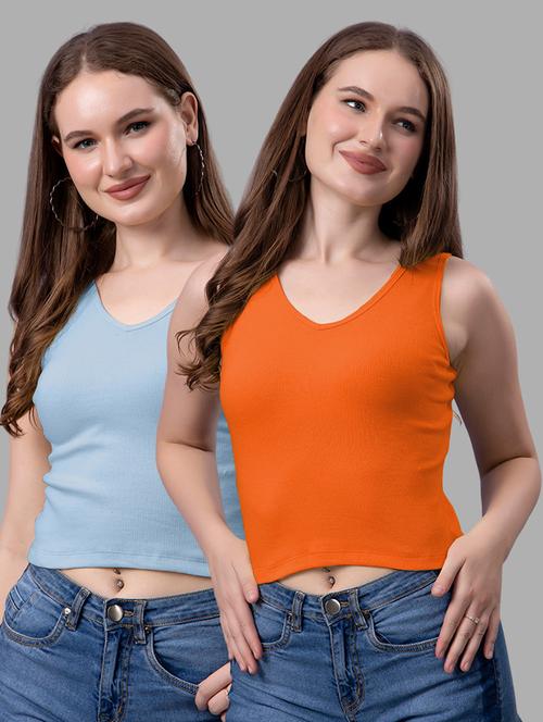 women pack of 2 solid sleeveless crop top - 21561116 - Very Small Image - 1
