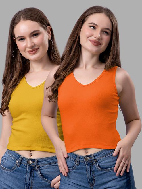 women pack of 2 solid sleeveless crop top - 21561117 - Very Small Image - 1