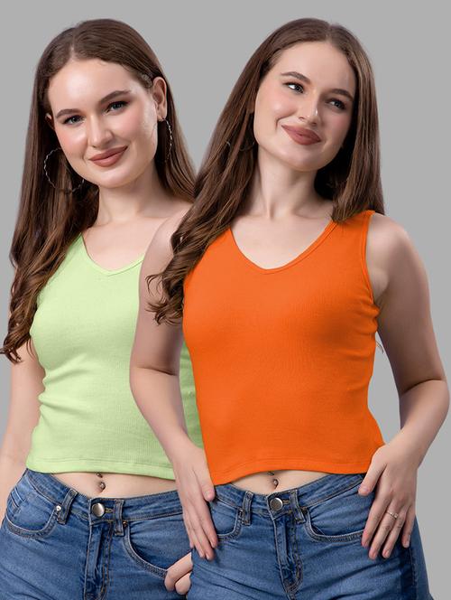 women pack of 2 solid sleeveless crop top - 21561119 - Very Small Image - 1
