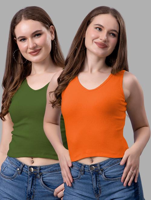 women pack of 2 solid sleeveless crop top - 21561120 - Very Small Image - 1