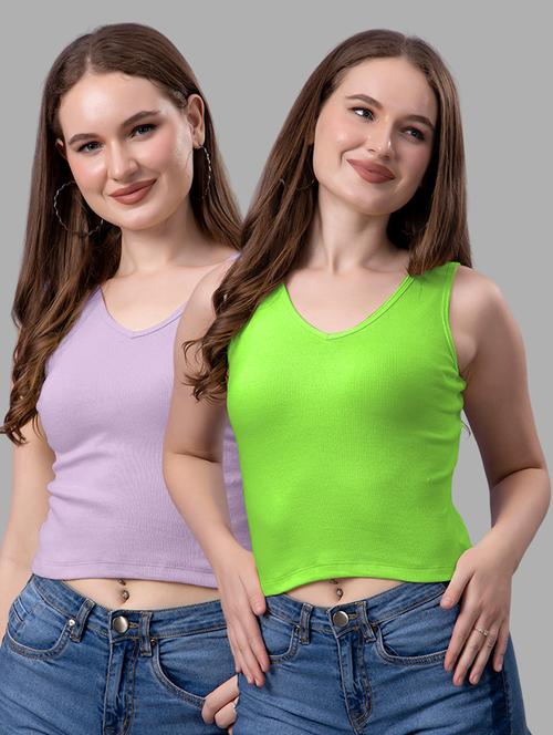 women pack of 2 solid sleeveless crop top - 21561122 - Very Small Image - 1