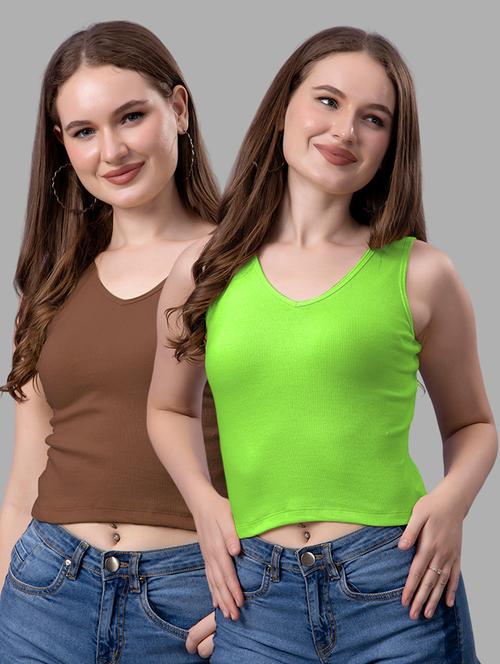 women pack of 2 solid sleeveless crop top - 21561124 - Very Small Image - 1