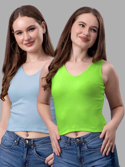 women pack of 2 solid sleeveless crop top - 21561125 - Very Small Image - 1