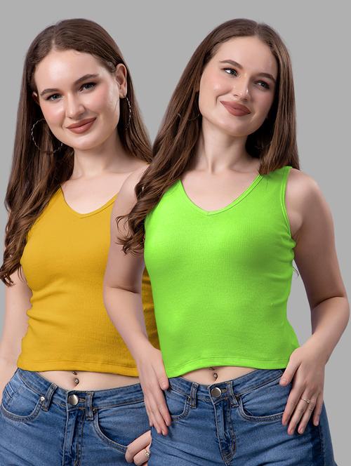 women pack of 2 solid sleeveless crop top - 21561126 - Very Small Image - 1
